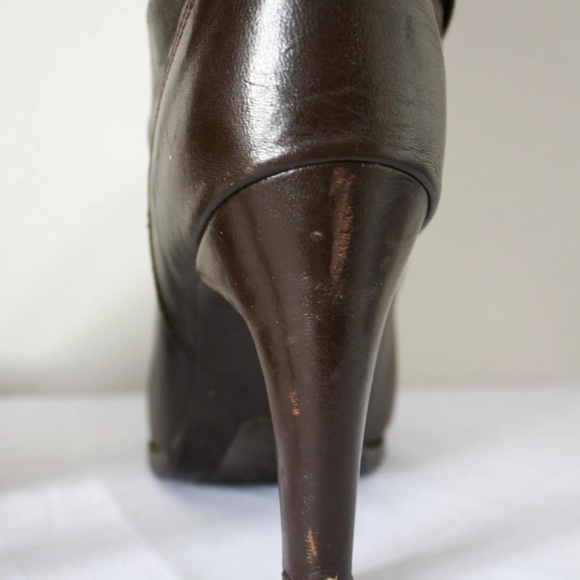 Brown Leather Mid-Calf Boots — Heeled Boots with Tie Detail, Women's Size 6 - Picture 5 of 9